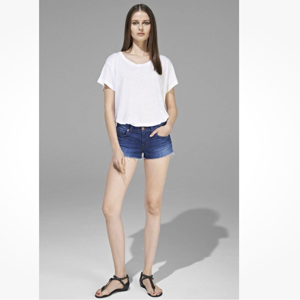 J Brand 27 (US 4) Cut-Off Denim Shorts Karma Women’s Low Rise Stretch Dark Wash
